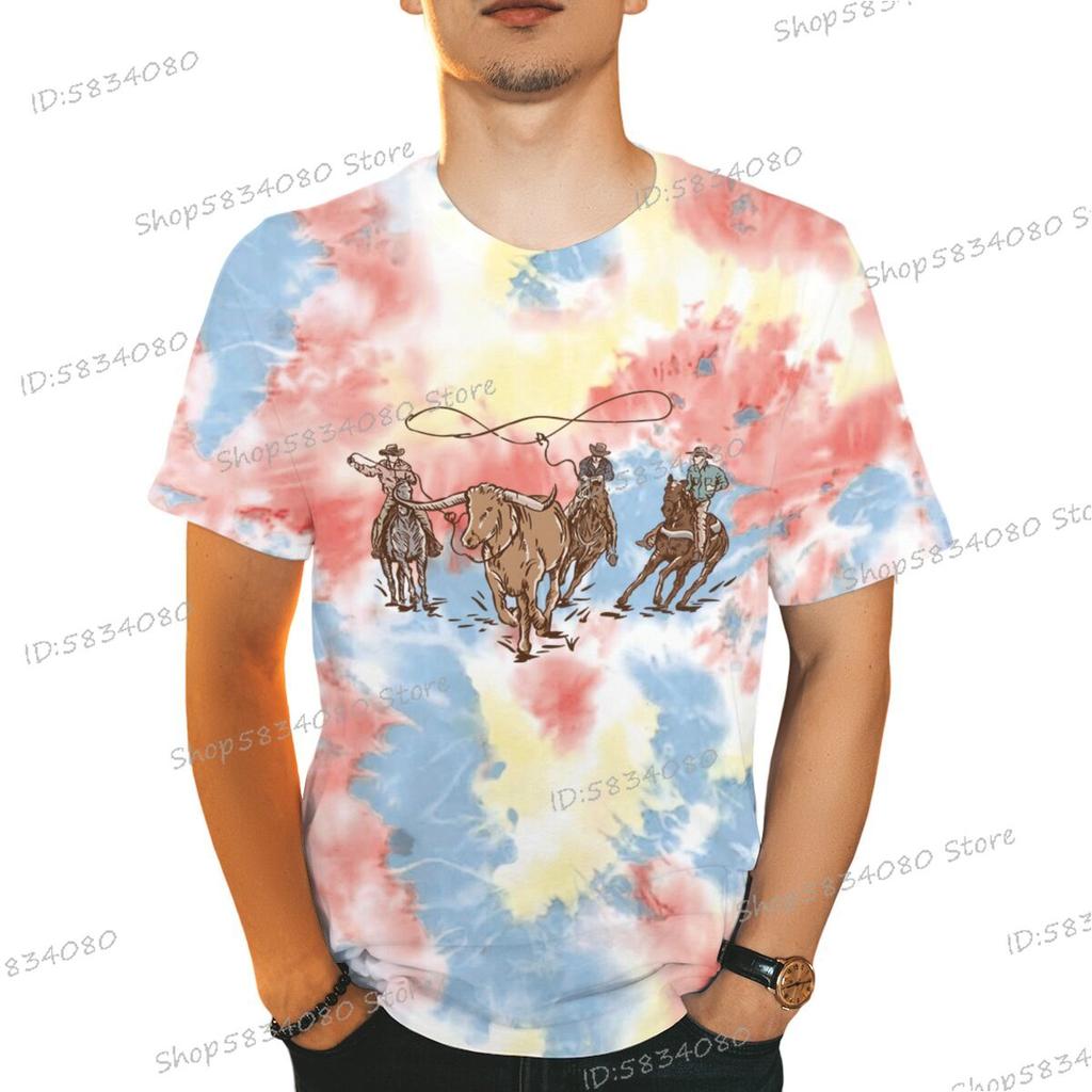 90s Vintage Cowboy TShirts Tops Retro Rodeo Outfit Gifts TieDye Fashion Summer Clothes Wild West Cowboy Short Sleeve Tshirt