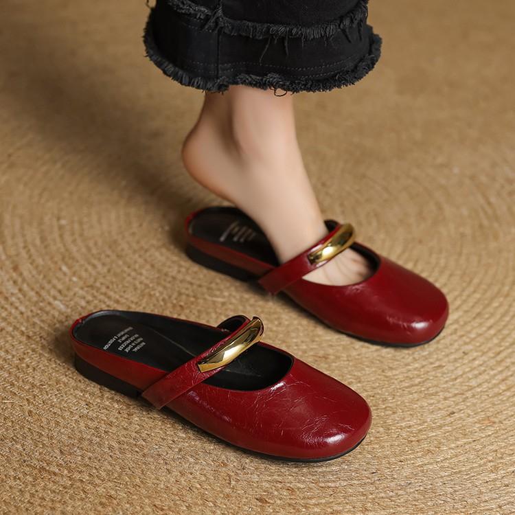 European station Le Mo women's shoes 2025 spring new European leather round head flat bottom shallow mouth single shoes lazy grandma shoes tide