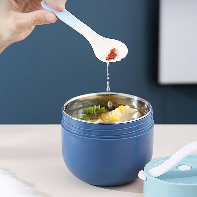 600ml Portable Sealed Thermal Lunch Box For Kids Stainless Steel Bento Box with Spoon Insulated Leak-proof Food Container