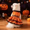 Soft Dog Clothing Halloween Pumpkin Dress, Black Lace Neck Outfit, Ruffled Festive Costume Autumn Pet Party for Small Dogs Holiday Dress