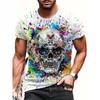 Men's Skull T-Shirt Colorful 3D Paint Splatter Graphic Printed Casual Short Sleeve O-Neck Pullover Streetwear Summer Tee Tops Male Clothing