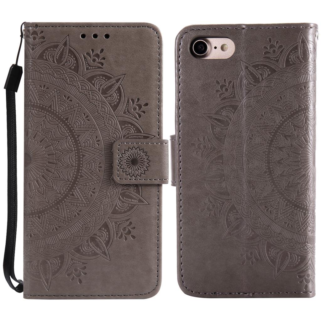 For iPhone 16e Stand Case Imprinted Totem PU Leather Wallet Phone Cover