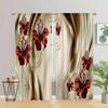 2pcs Luxury Swan Red Golden Flower Pattern Printed Curtain Home Decor Rod Pocket Curtain For Bedroom Living Room Home Decor