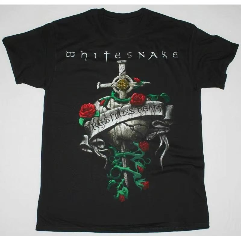 2025 new WHITESNAKE RESTLESS HEART BLACK SHORT SLEEVE MEN T SHIRT ALL Highquality comfortable and soft S