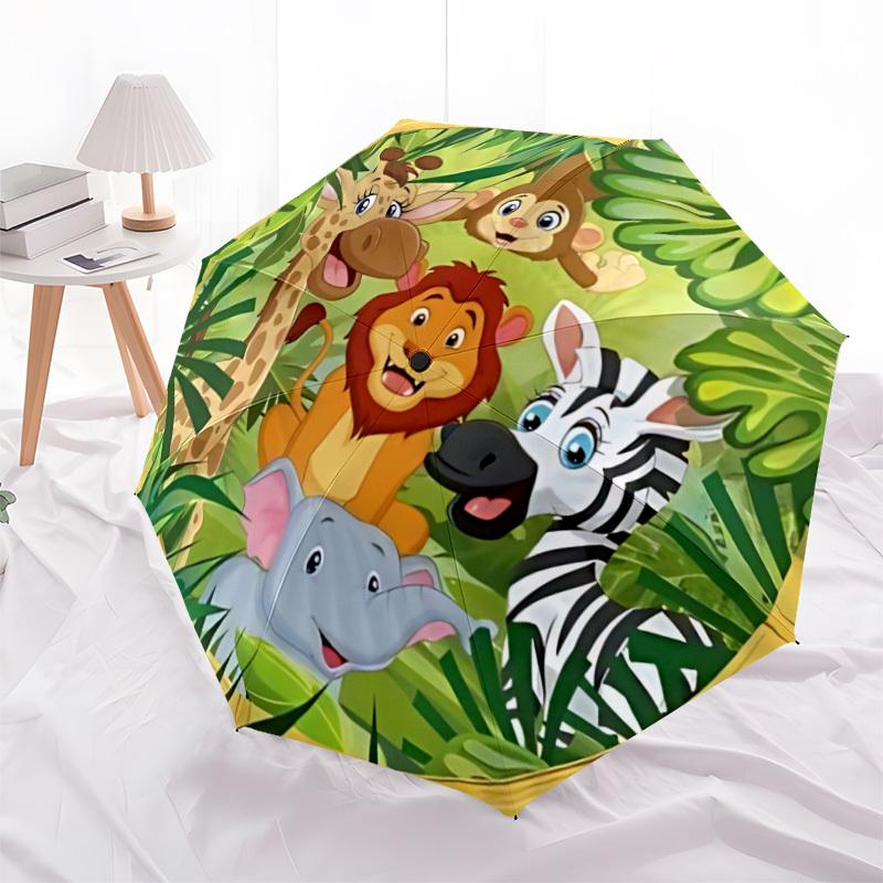 1pc Jungle Animals Automatic Open/Close Umbrella - Portable Collapsible Umbrella with 8-Rib Stability, Fashion Lovers Yy251017093