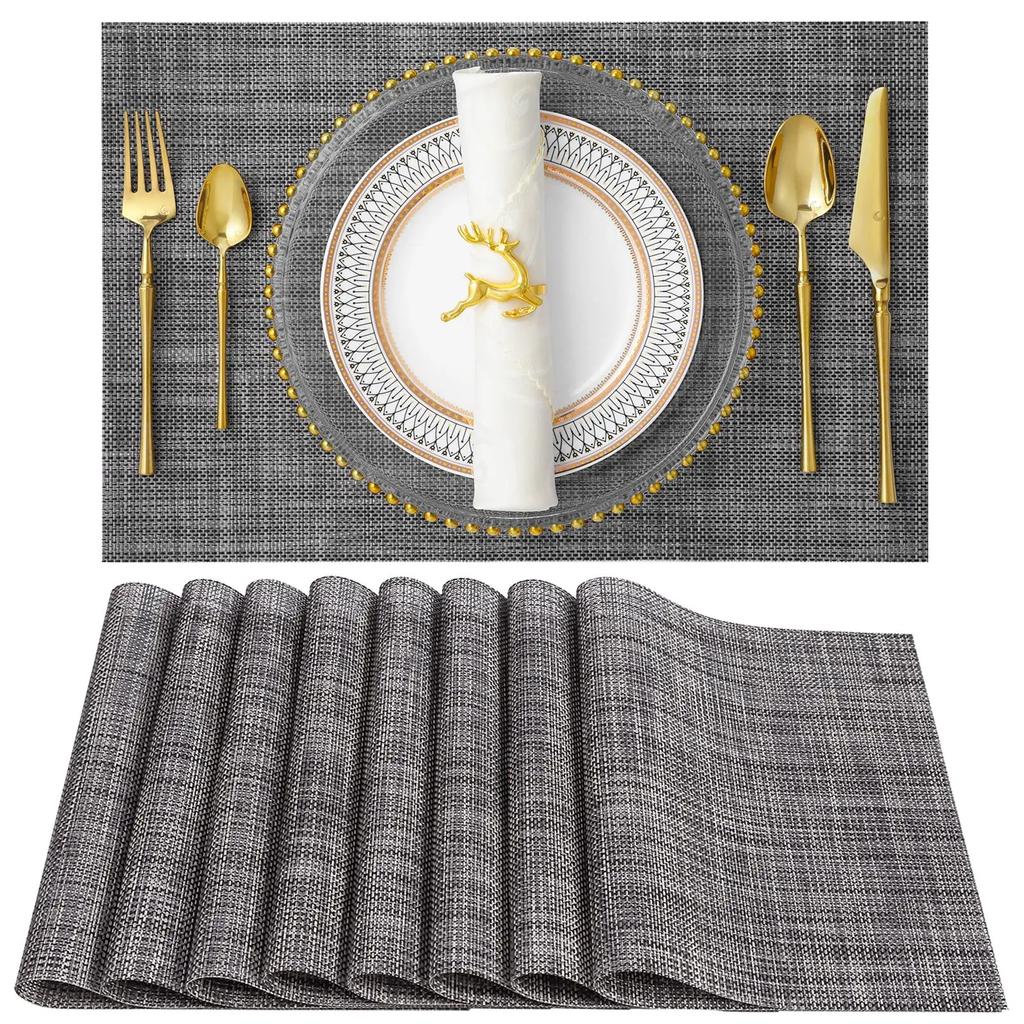 Woven PVC Placemats Heat Resistant Non-Slip Place mats for Dining Table Washable Durable Vinyl Table Mats