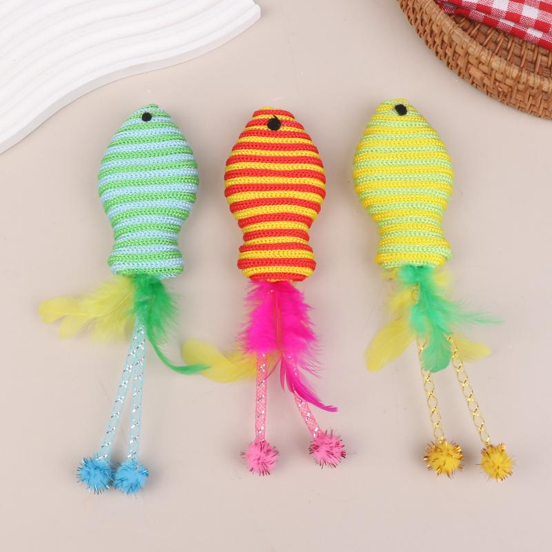5Pcs Pet Cat Toy Fish Netting Cat Teasing Toy Cat Interaction Pet Supplies Color Woven Fish Toy