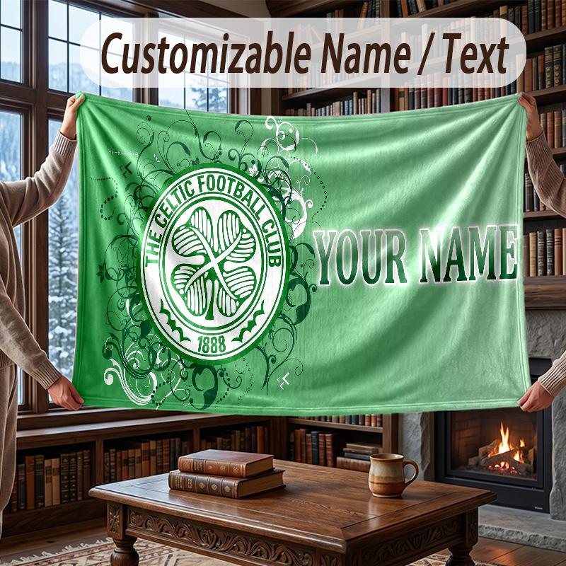Custom Name Flannel Throw Blanket Celtic FC Pattern Warm Home Decoration