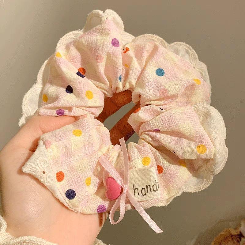Chouchou d'été en satin et tulle à pois violets - Élastique à cheveux pour femme à haute élasticité