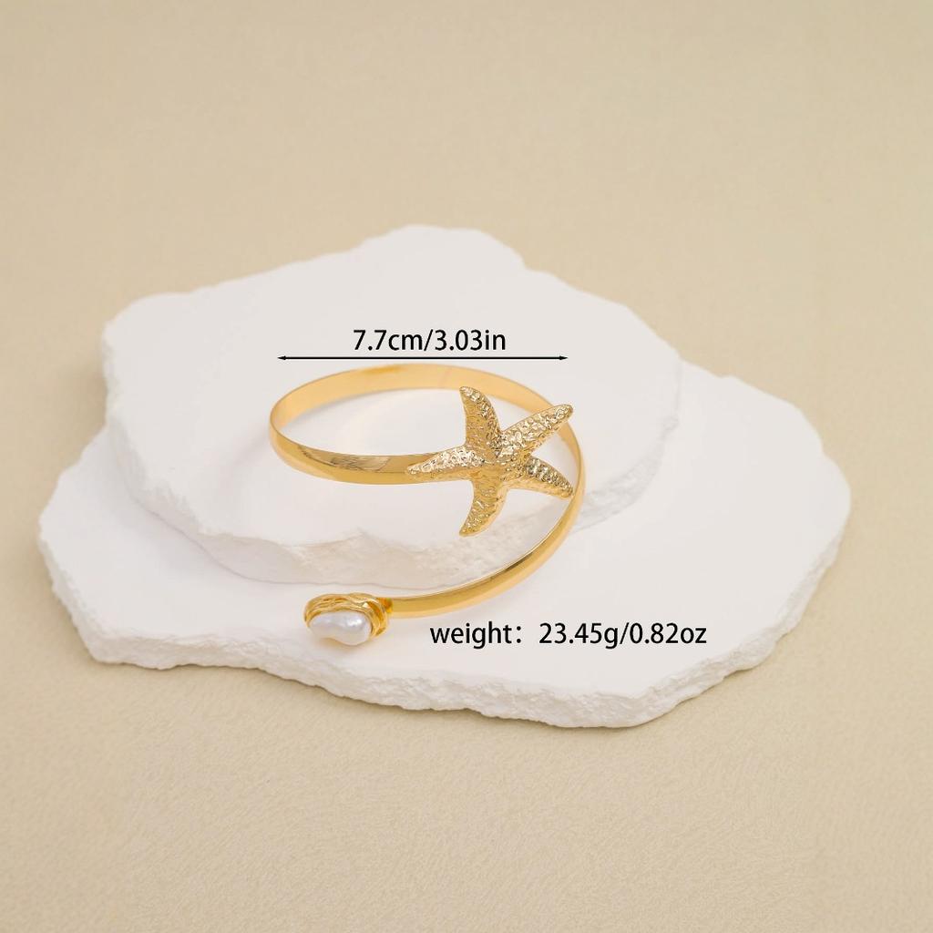 Starfish Pearl Arm Cuff Bracelet, Gold Beach Statement Upper Arm Band for Women