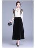 Black High-Waisted A-line Velvet Skirt - Elegant Mid-Length Design for Spring & Autumn