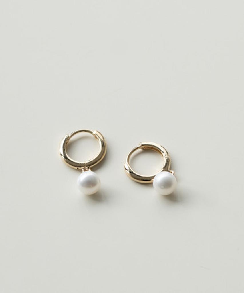 Alleun Silver 925 Freshwater Pearl One-Touch Ring Earrings Bold