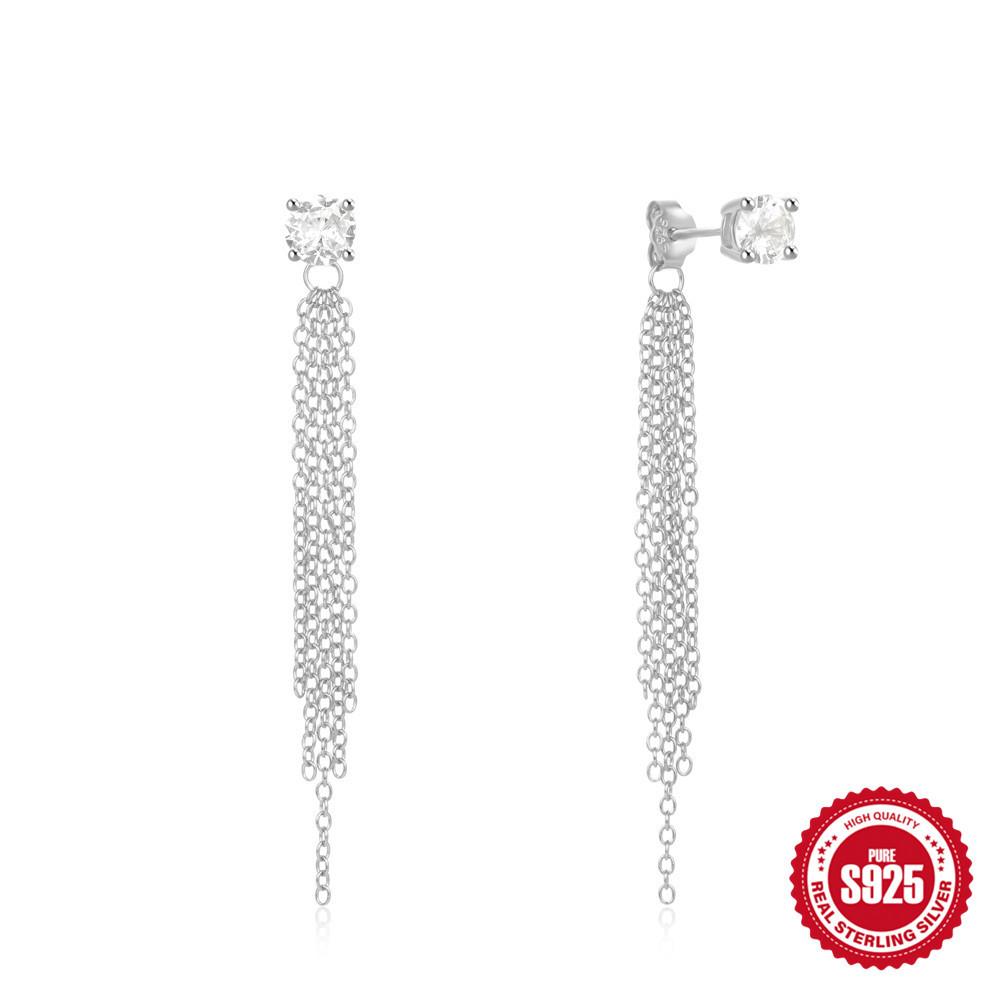 Fashion Jewelry 925 Sterling Silver Earrings Bowknot LOVE Drop Diamond Opal Long Tassel Chain Gold Plated Stud Earrings Women