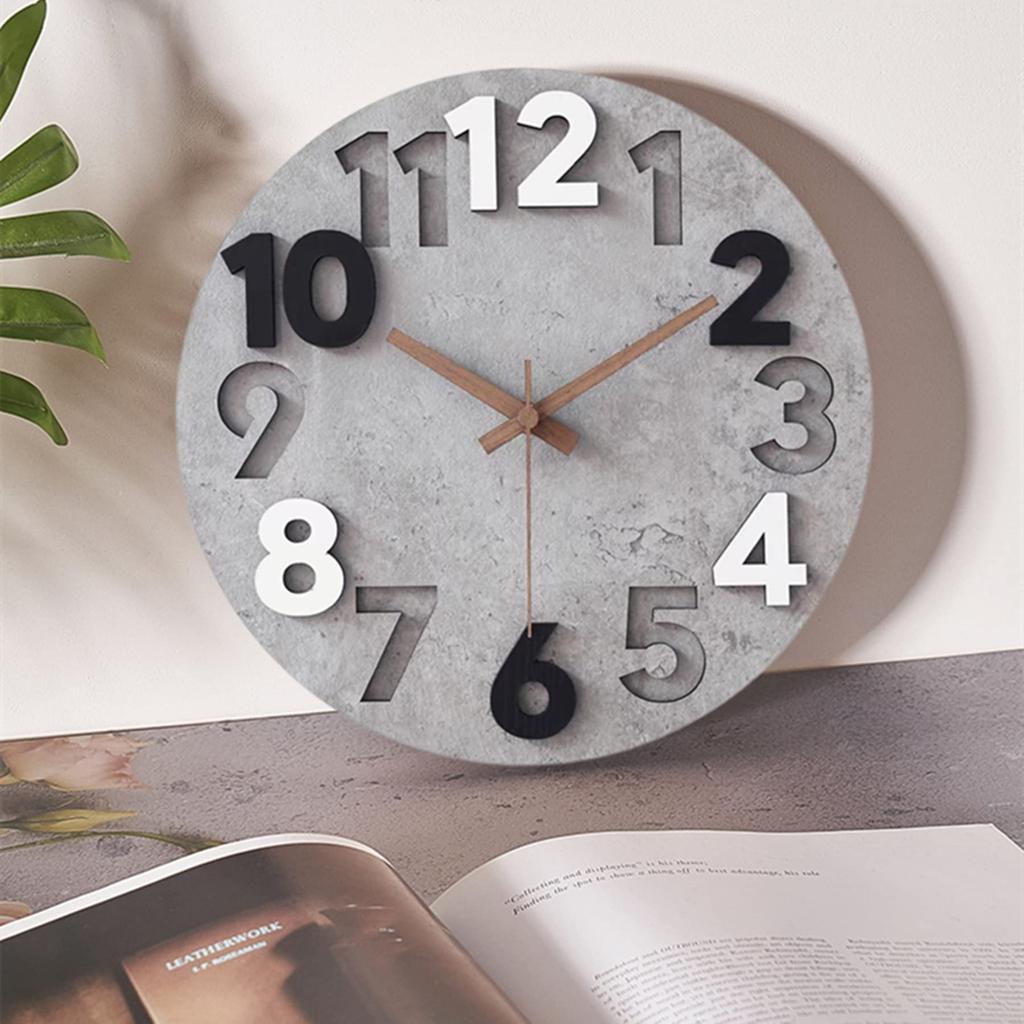 Silent Wall Clock with a Frameless 3D and a Diameter Stone Ideal for or Stylish, Popular, Nordic-inspired, Design, Large, Easy-to-read Numbers,