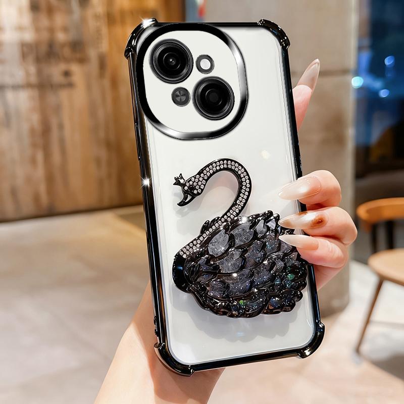 KEYSION Nárazuvzdorné pokovované TPU puzdro na telefón pre TECNO Spark Go 1 1S Go 2025 Trblietavé zdobené labuť so stojanom Zadný kryt pre Pop9 4G