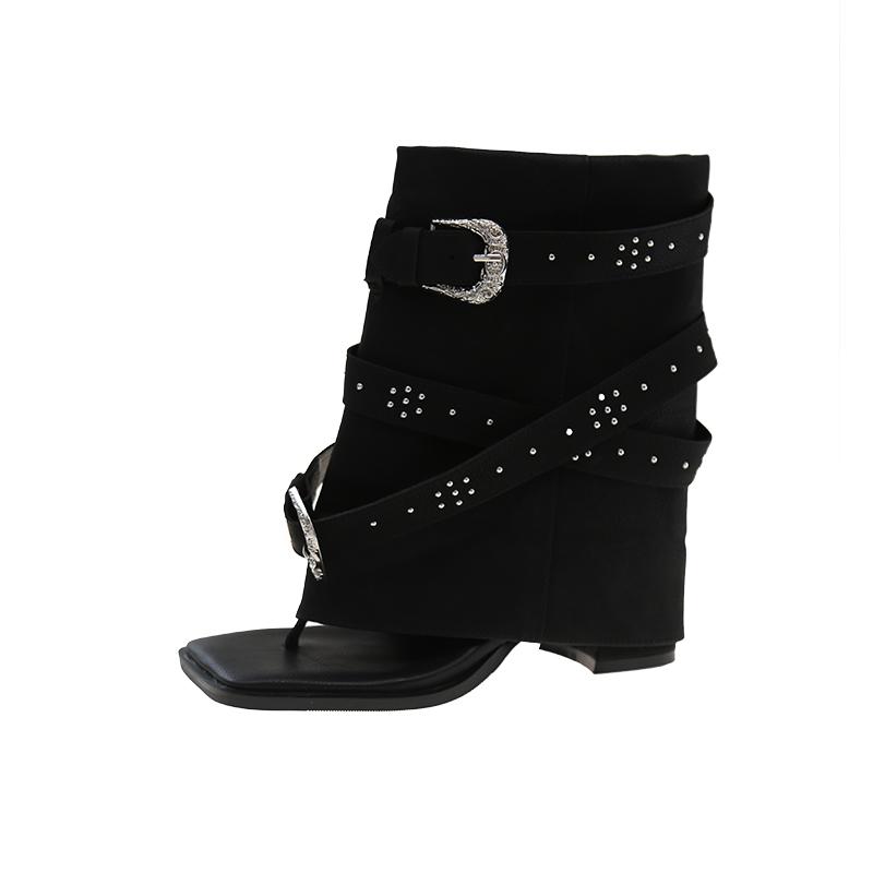 Fashion New Shoes with Chunky Heel Ladies Modern Ankle Boots 2025 Fashion Rivet Footwear Women Sandals Boots Shoes Female Flip Flops