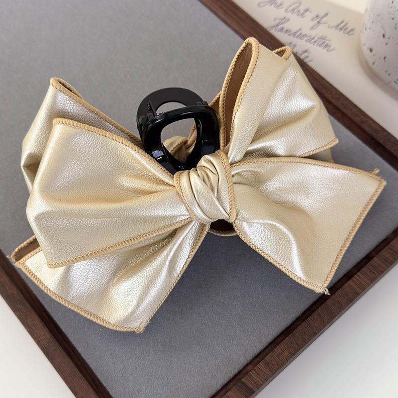 Vintage PU Bow Hair Claw Clips for Women Elegant Bowknot Hairpins Barrettes Hair Accessories Large Size Ponytail Hair Clips Crab
