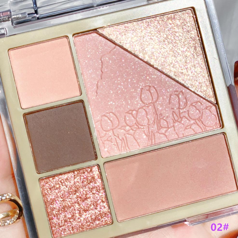 Xixi 6-in-1 Exquisite Girl Curcuma Diary Eyeshadow Disc Pearlescent Shimmer Matte Waterproof Sexy Eyeshadow Palette