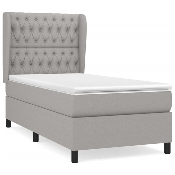 3128181 vidaXL Lit à sommier tapissier avec matelas Gris clair 100x200cm Tissu