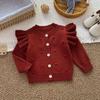 2026 Girls' Pure Cotton Long Sleeve Flutter Cardigan - Autumn/Winter Knit Jacket Top