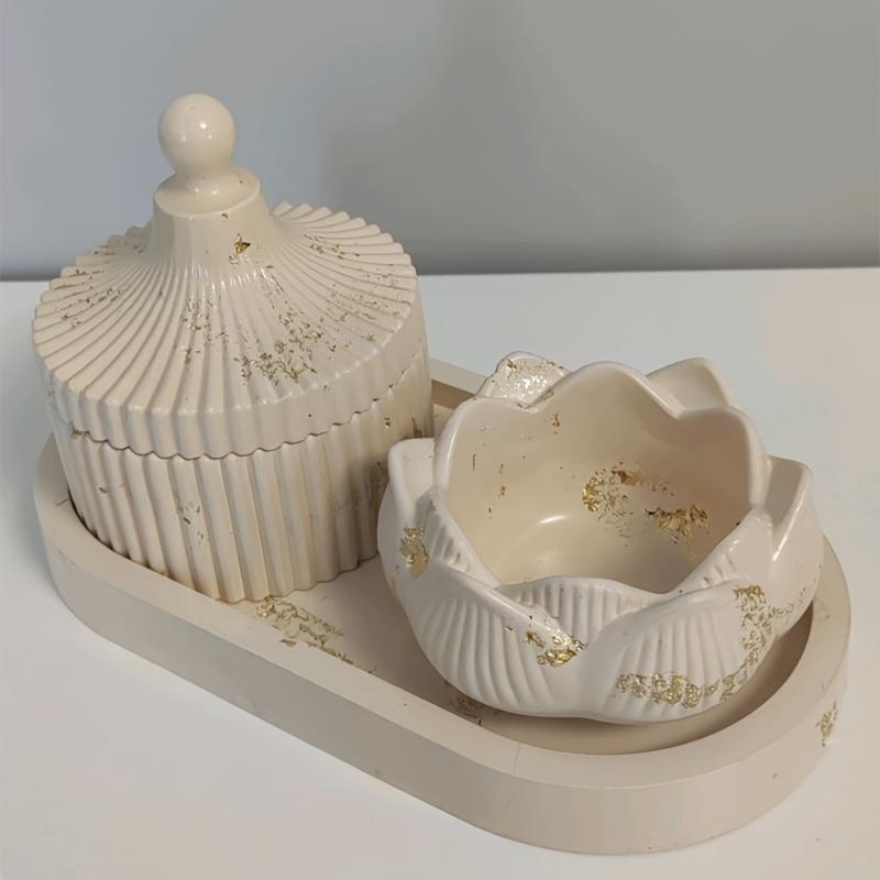 DIY Lotus Candle Holder 3 Piece Storage Silicone Mold Epoxy Resin Handmade Plaster Cement Crafts Home Decoration Making Supplies