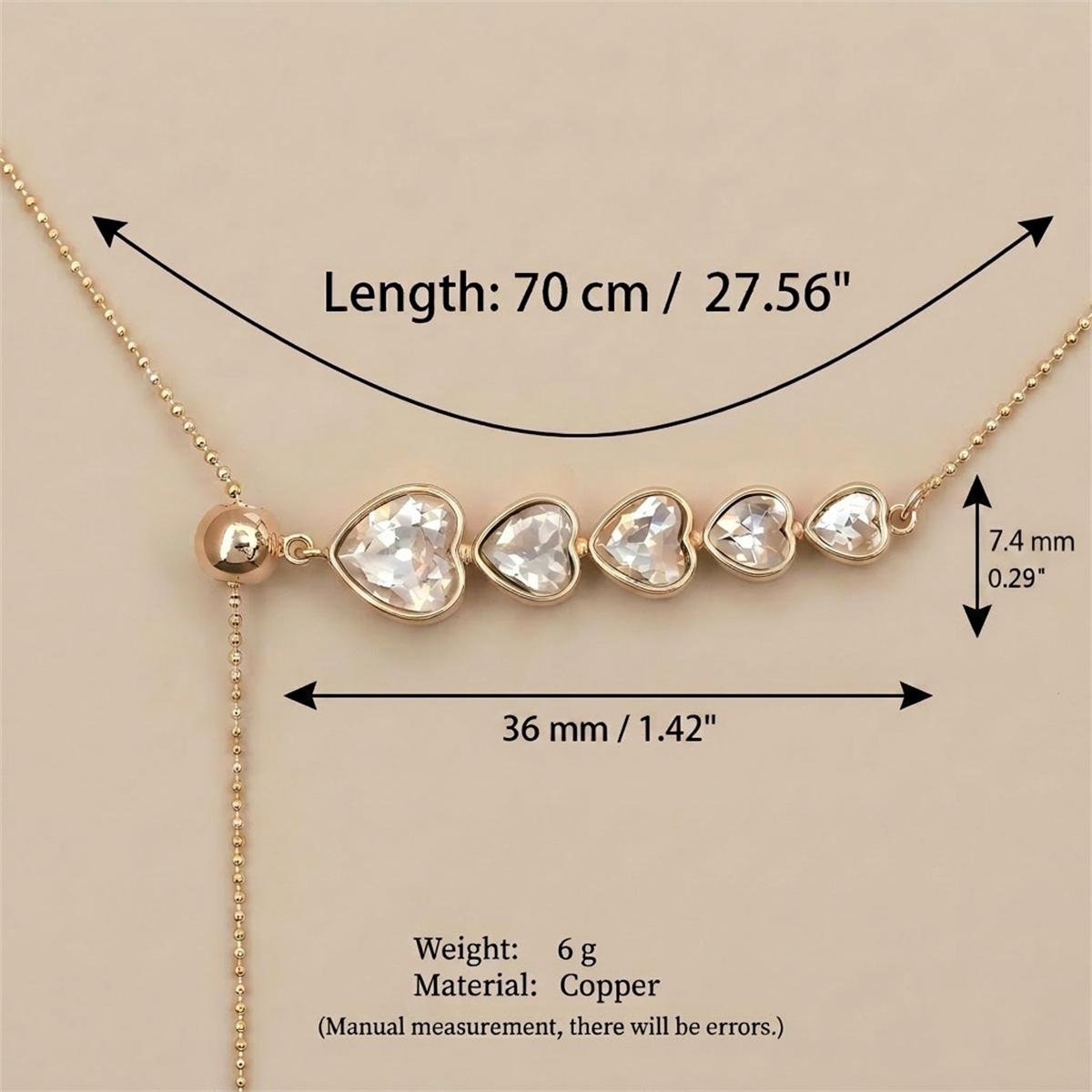 Multi layer heart-shaped diamond layered necklace, heart-shaped diamond collarbone chain, copper material 45cm