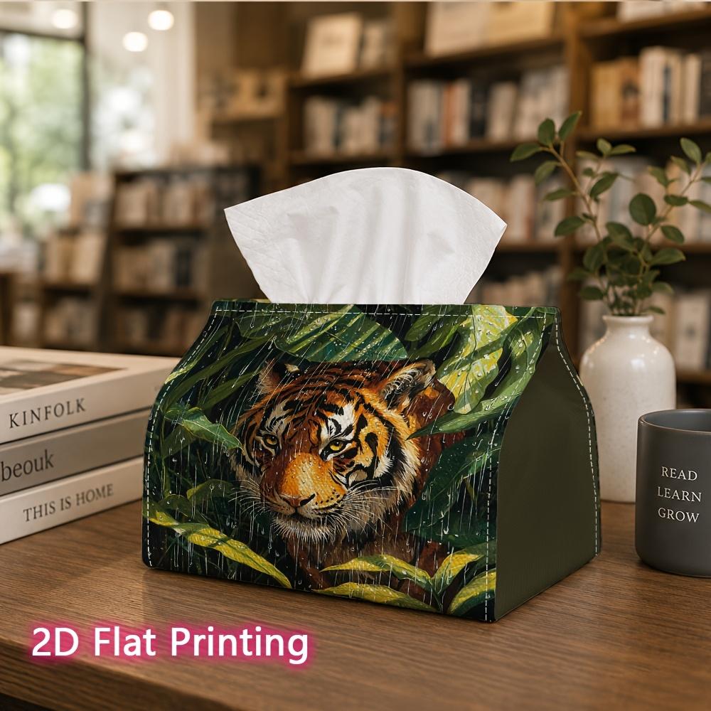 1pc, 2d Flat Printing, Tissue Box Tiger Pattern In the Rain Printed Tissue Box, Suitable for Bathrooms, Living Rooms, Bedrooms, Dressing Tables, Coffe