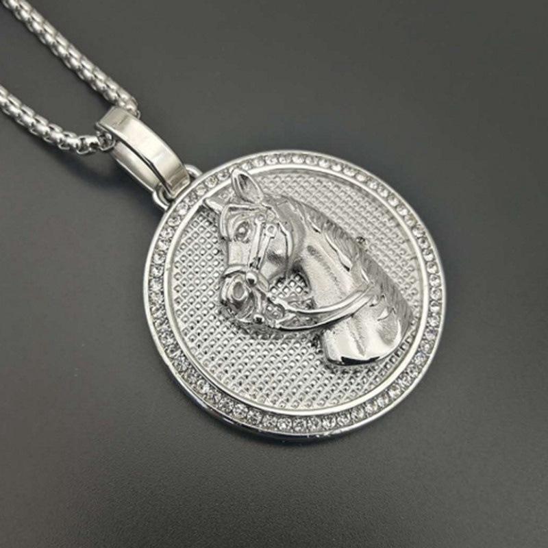 New Fashion Hip Hop HIPHOP Jewelry Disc Horse Head Pendant Necklace