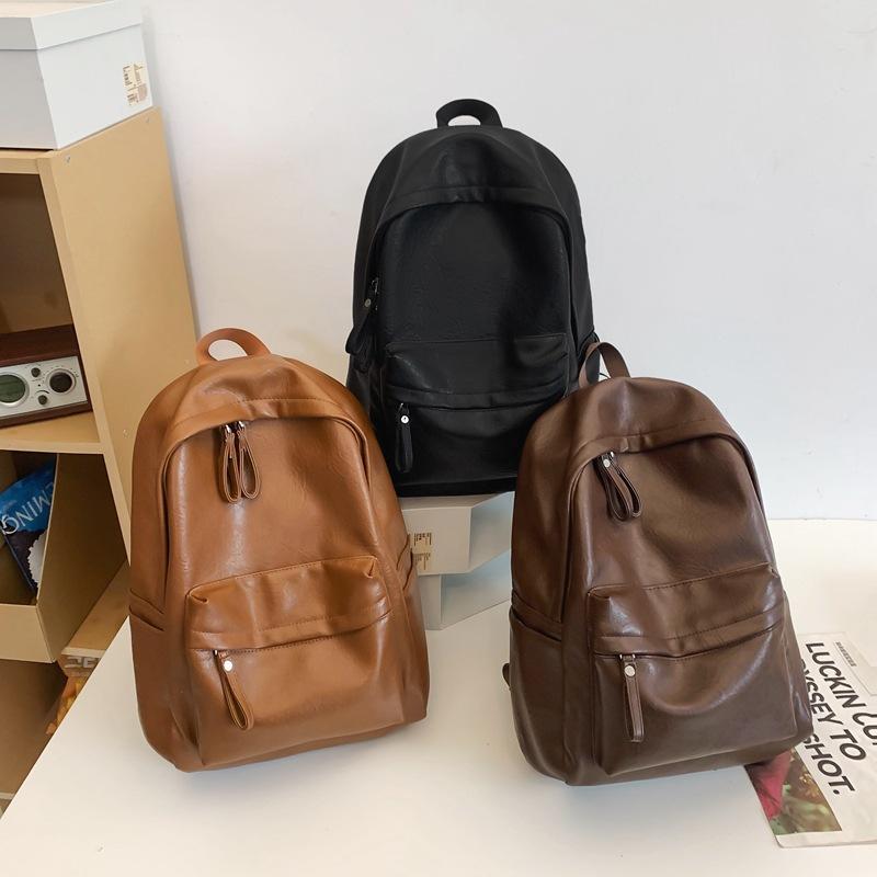 Men's Leather Backpack Large Capacity Travel Backpack Student School Bag Female Computer Bag
