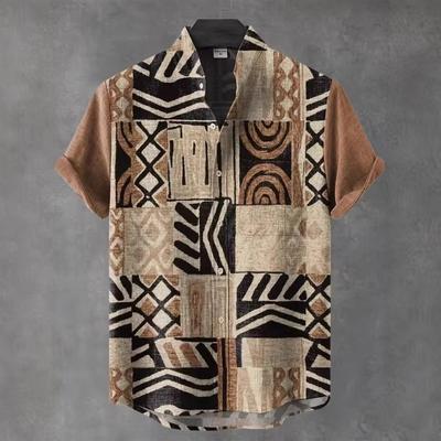 Men's Retro Ethnic Short Sleeve Shirt Tops Fashion Casual Trendy Shirts