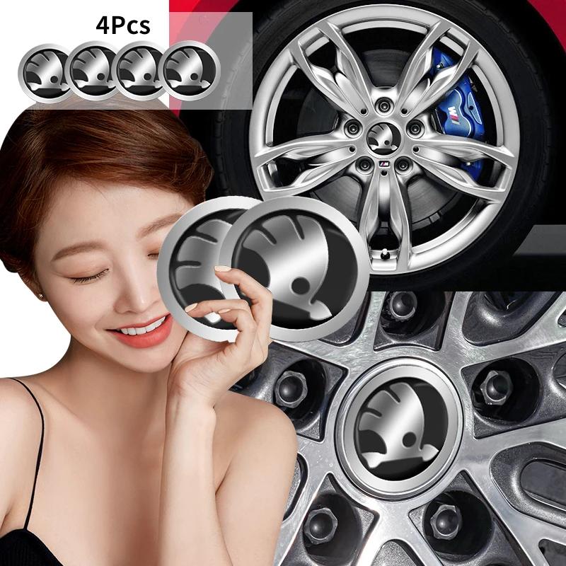 2025 New 4pcs 56mm Car Wheel Center Hub Caps Rim Sign Sticker For Skoda Octavia Fabia Kamiq Kapoq Kodiaq Rapid SCALA Superb A5 A