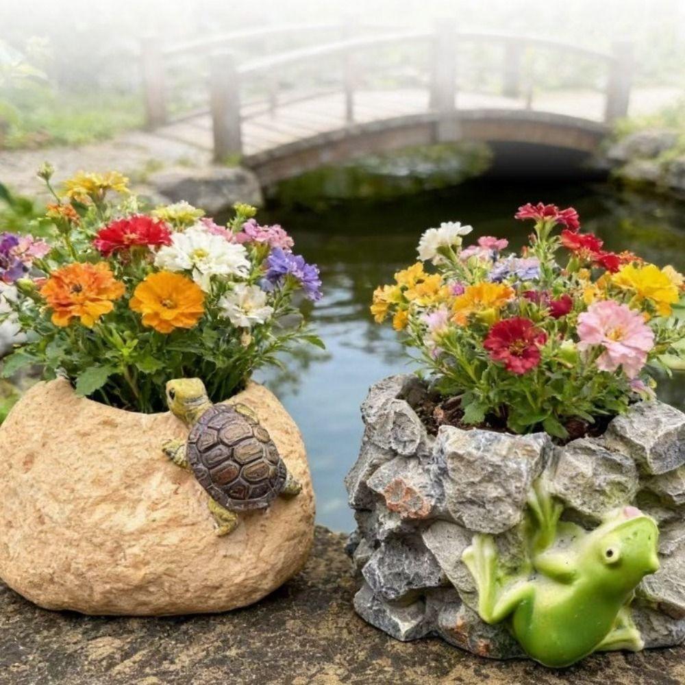 Cute Turtle and Frog Flower Pots Resin Succulent Pot Creative Flower Container Patio
