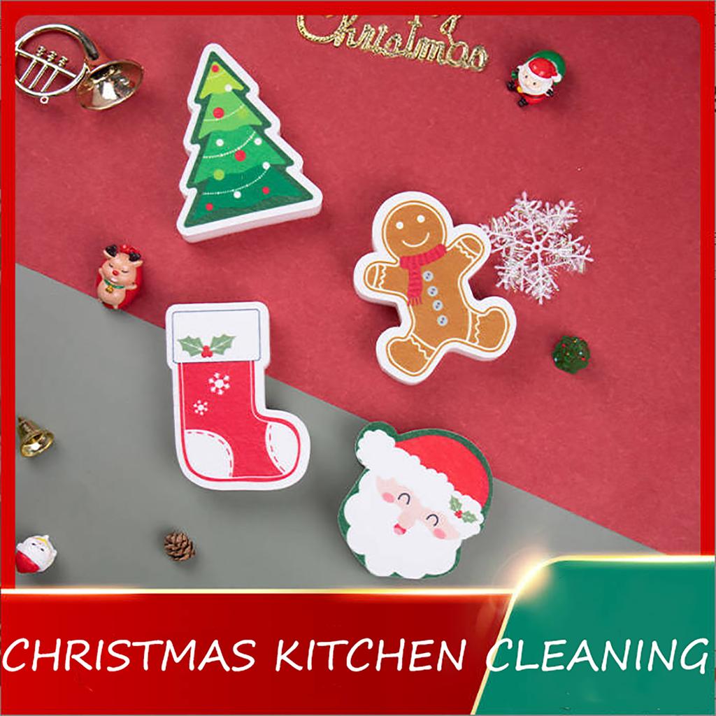 Scouring Pad Sponge Wipe Set Kitchen Cleaning Brush Pan Dishwashing Cotton Absorbent Compressed Wood Pulp Cotton Set Of Four.