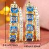 Fashion Gold Color Square Blue White Zircon Double Row Hoop Earrings for Women Party Luxury Jewelry