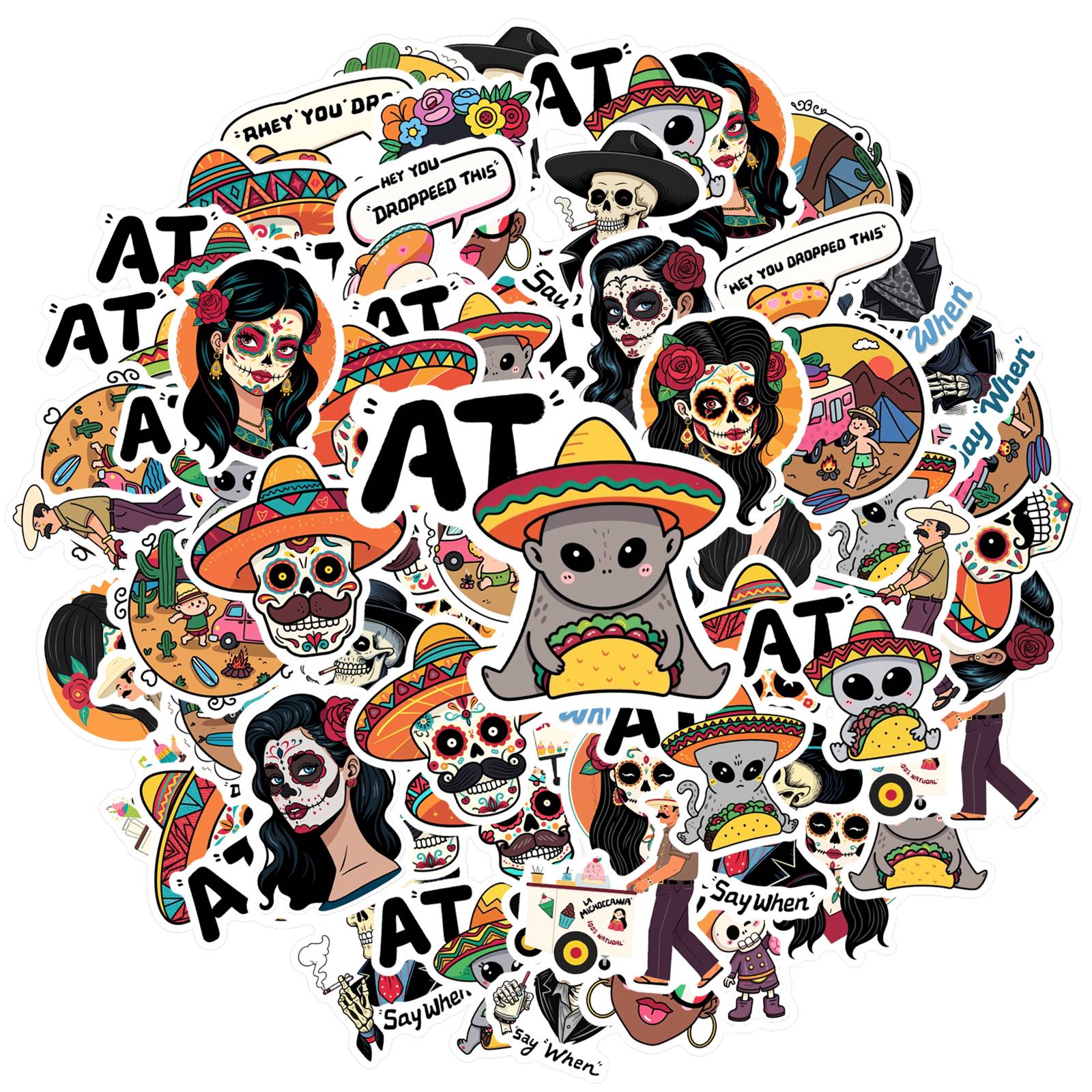 

35pcs Vibrant Aliens Stickers Cartoon Mexican Culture Teacher Reward Stickers School Supplies For DIY Phone Laptop Scrapbook