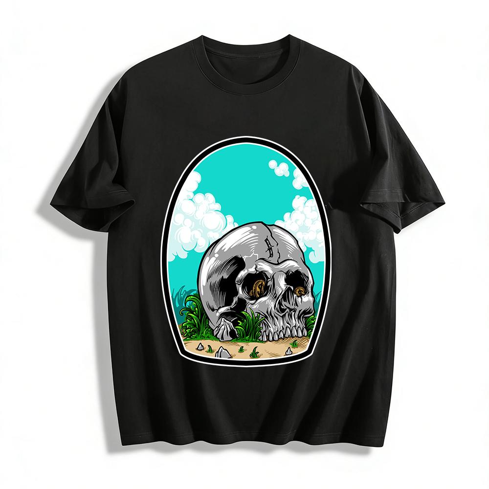 

Vintage Wilderness Skull Print Casual Short Sleeve T-Shirt Pure cotton T-shirt 6XL