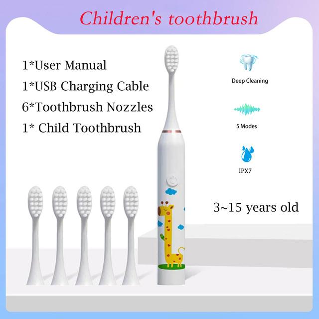 Children Sonic Electric Toothbrush Cartoon Pattern for Kids with Replace The Tooth Brush Head Ultrasonic Toothbrush Soft Nozzles