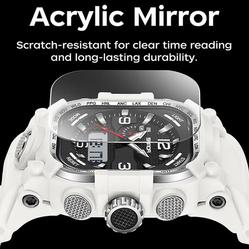 SANDA Luxury Brand Dual Display Men's Watch Luminous Waterproof TPU Soft Strap Large Dial Chronograph Calendar Sports Wristwatch
