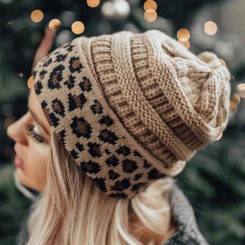 Beanie Hat For Women Men Winter Hat Knitted Autumn Leopard Hat Outdoor Crochet Warm Bonnet Cap Female Hats For Girl Hat