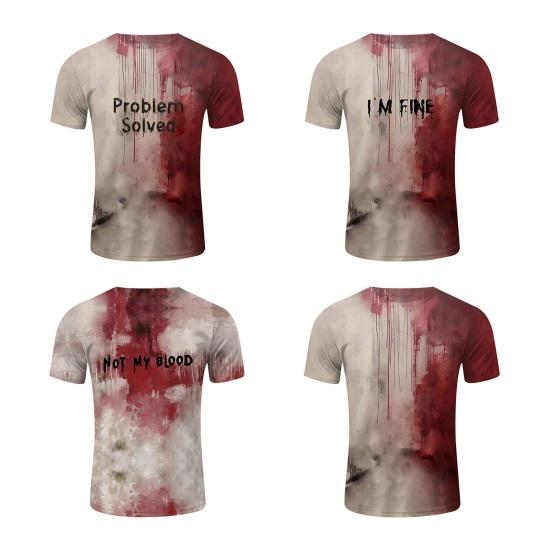 Kids Halloween T-shirt Blood Stain Print Tee Shirt Spooky Crew Neck Short Sleeve T-shirt for Horror Themed Party Costume Street Wear