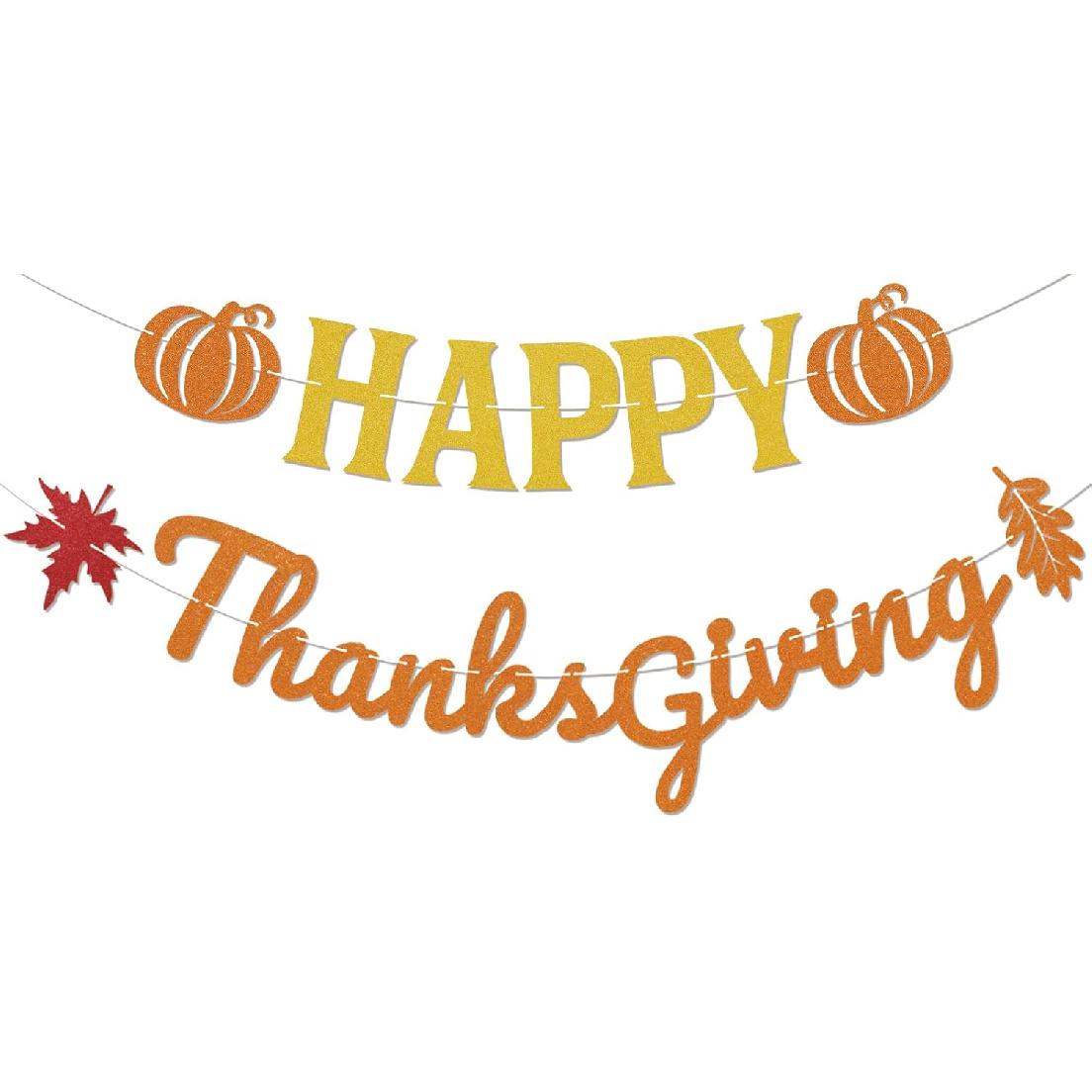 Happy Thanksgiving Banner - Happy Fall Thanksgiving Mantle Fireplace Decorations, Autumn Harvest Holiday Outdoor Home Office Classroom Hanging Decor