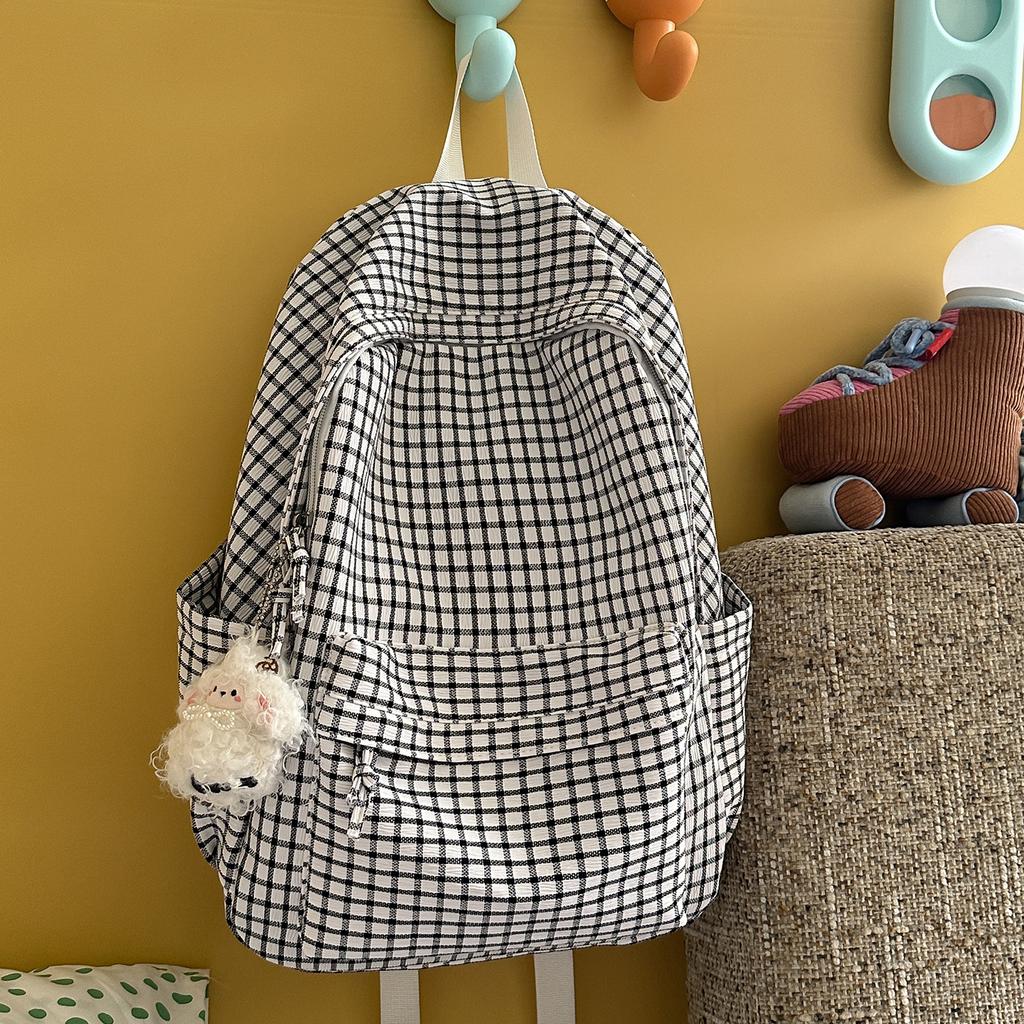 Schultasche für Damen, Koreanischer Stil INS Minimalistisches Kariertes Rucksack, Rucksack mit großem Fassungsvermögen für Freizeit und Reisen für Mittel- und Oberstufenschüler