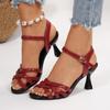Fashion Sexy Solid Cross Strap Sandals Women 2025 Summer Spike High Heels Sandals Fashion Back Strap Latin Style Shoes Plus Size 45