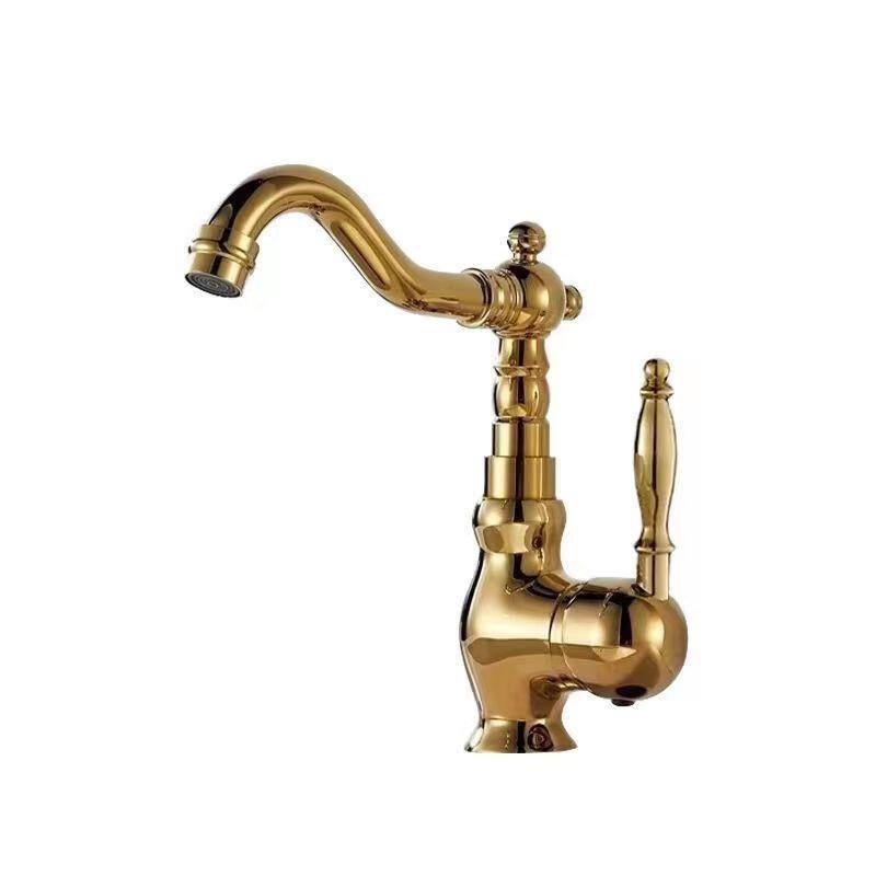 Classic Gold Basin Faucet with Ceramic Handle
