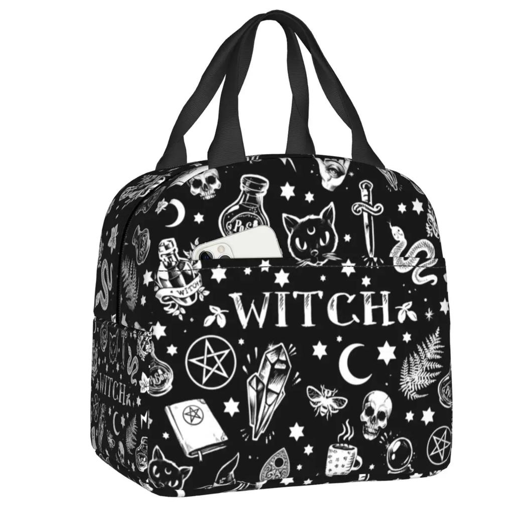 Herb  Insulated Lunch Tote Bag for Women Halloween Witchy Spooky Cat Cooler Thermal Food Lunch Box Outdoor Camping Travel