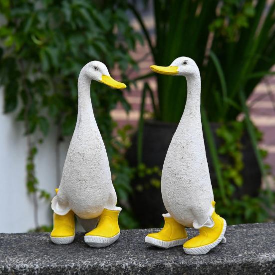 Resin Duck Rain Boots Garden Statue, Weatherproof Outdoor Yard Decor, Rustic Farmhouse Lawn Ornament, Unique Front Porch Entryway Decor, Geese Animal