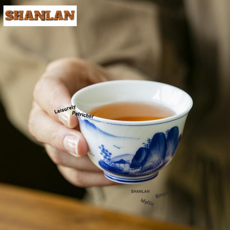 55ml Hand-painted Blue And White Landscape Teacups Ceramic Tea Mug Chinese Kung Fu Master Cup Small Tasting Teaware Drinkware