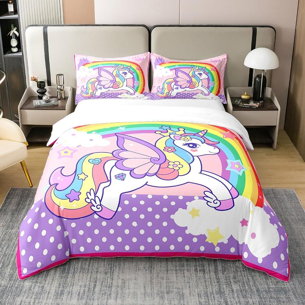 Unicorn Duvet Covers For Girls Teens Queen Lightweight Down Quilt Covers Bedroom Decor 2 Pillowcases 1 Duvet Cover No Comforter