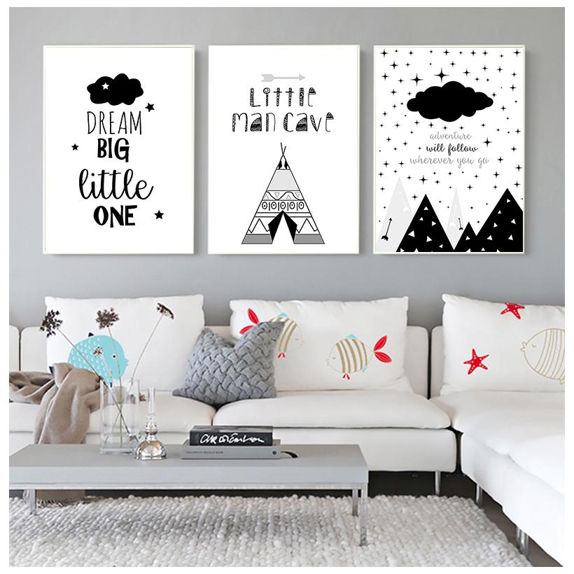 Cartoon Kindergarten Quotations Canvas Art Poster Printmaking Painting Black and White