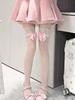 1Pair Sweet Lolita Style Skin Tone Sheer Thigh Highs With Lace & Pink Bows, Soft Skin-Friendly Hosiery For Daily & Date Outfits